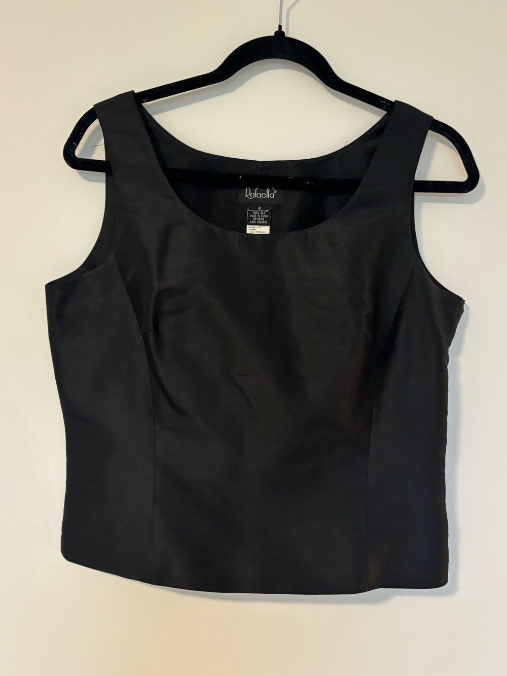 Rafaella Black Square Neck 100% Silk Black Sleeveless Tank Top – Women’s Size 8